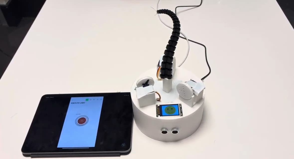 Final soft tentacle robot with LCD emotion display and ultrasonic sensor