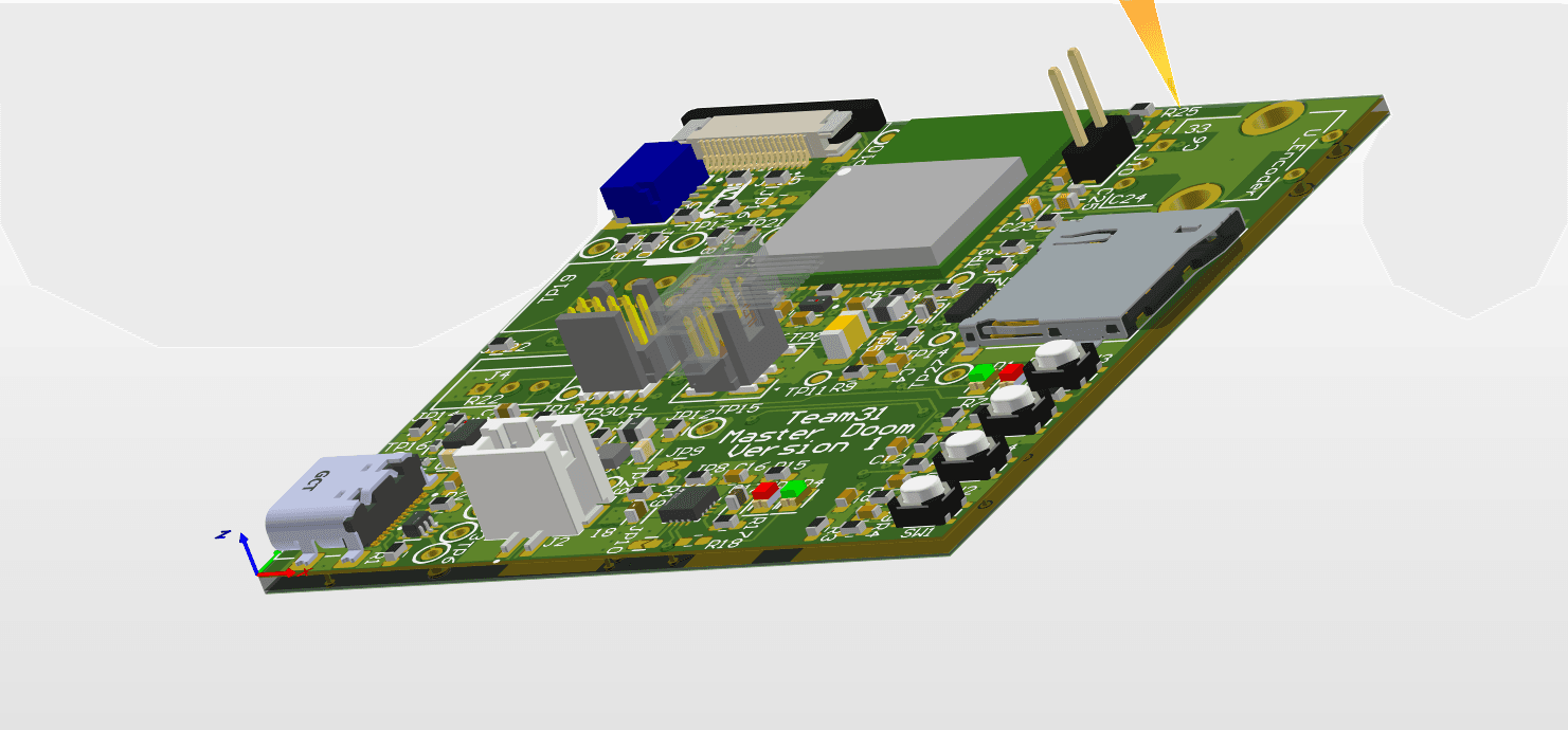 Angled 3D render of the custom SiWG917 PCB