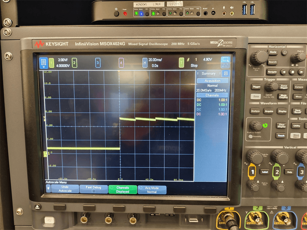 Oscilloscope capture of 5 volt startup transient